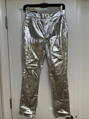 GAP Silver Metallic Straight-Leg Pants
